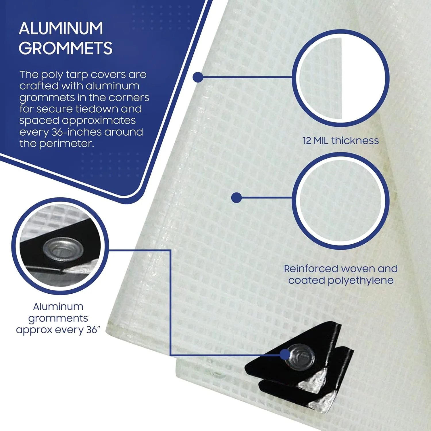 Tarps Now 10x10 Feet Translucent Poly Tarp |12 MIL Heavy Duty Waterproof Cover |Tear Proof Plastic Tarp with Rustproof Aluminum Grommets & Reinforced Edges |Ideal for Roof, Landscaping-Clear & White