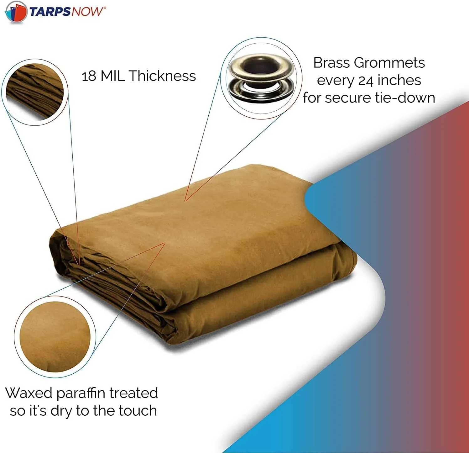 Tarps Now 12x20 ft Heavy Duty Canvas Tarp | 18 MIL Industrial Grade, Tear Resistant, Reinforced Edges, Nickel Plated Grommets | Ideal for Construction, Trucking, Manufacturing, Automotive – Tan Color