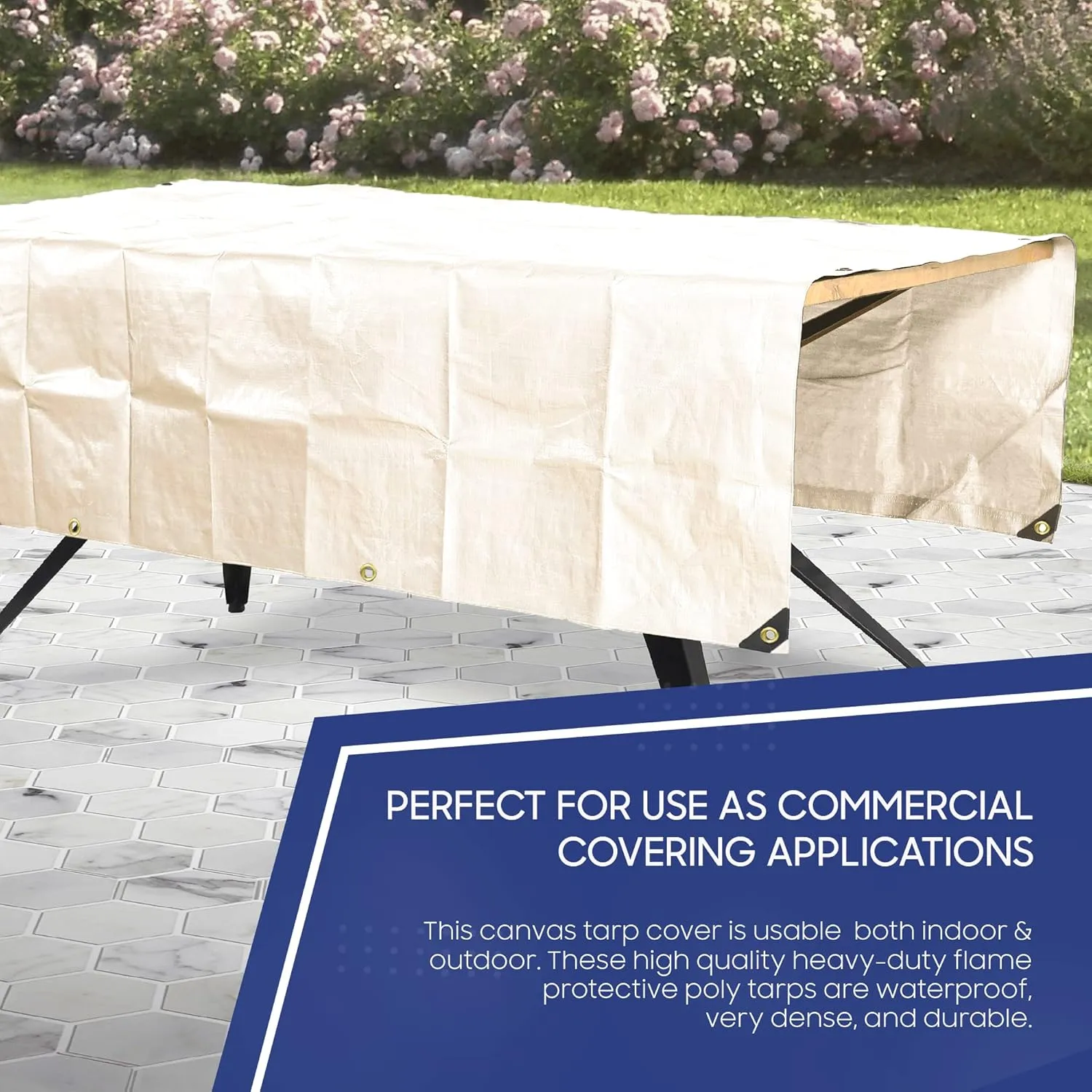 Tarps Now 20x20 Feet Fire Retardant Poly Tarp |12 MIL Heavy Duty Waterproof Cover |Rip and Tear Proof Plastic Tarp with Rustproof Aluminum Grommets & Reinforced Edges |Ideal for Camping - White