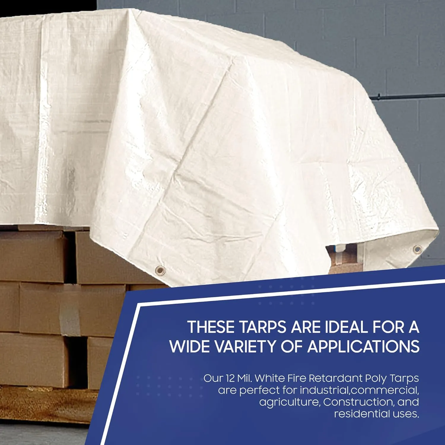 Tarps Now 20x20 Feet Fire Retardant Poly Tarp |12 MIL Heavy Duty Waterproof Cover |Rip and Tear Proof Plastic Tarp with Rustproof Aluminum Grommets & Reinforced Edges |Ideal for Camping - White