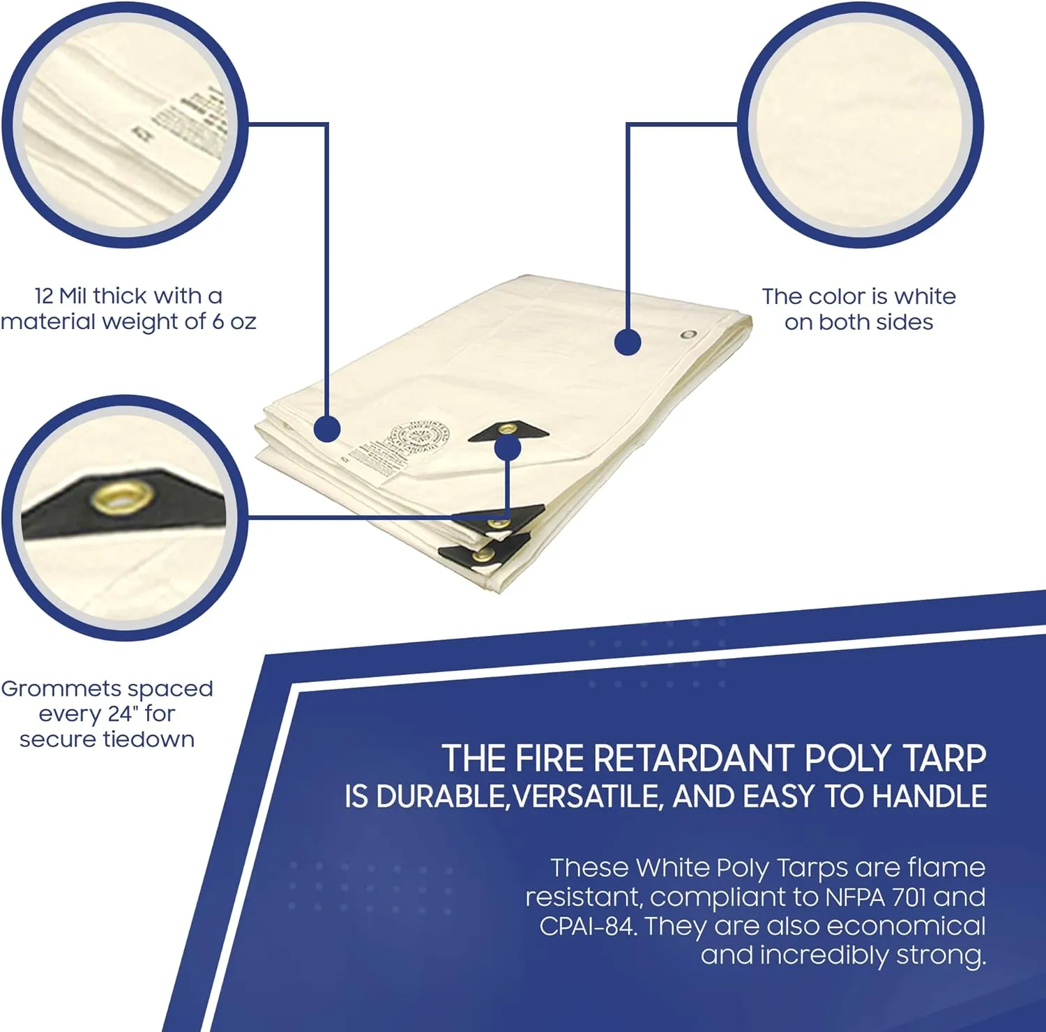 Tarps Now 20x20 Feet Fire Retardant Poly Tarp |12 MIL Heavy Duty Waterproof Cover |Rip and Tear Proof Plastic Tarp with Rustproof Aluminum Grommets & Reinforced Edges |Ideal for Camping - White