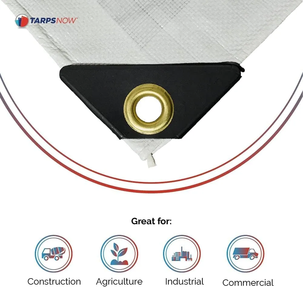 Tarps Now 24x30 Feet Poly Tarp |12 MIL Heavy Duty Waterproof Cover |Rip and Tear Proof Plastic Tarp with Rustproof Aluminum Grommets & Reinforced Edges |Ideal for Roof Repairs, Landscaping-White