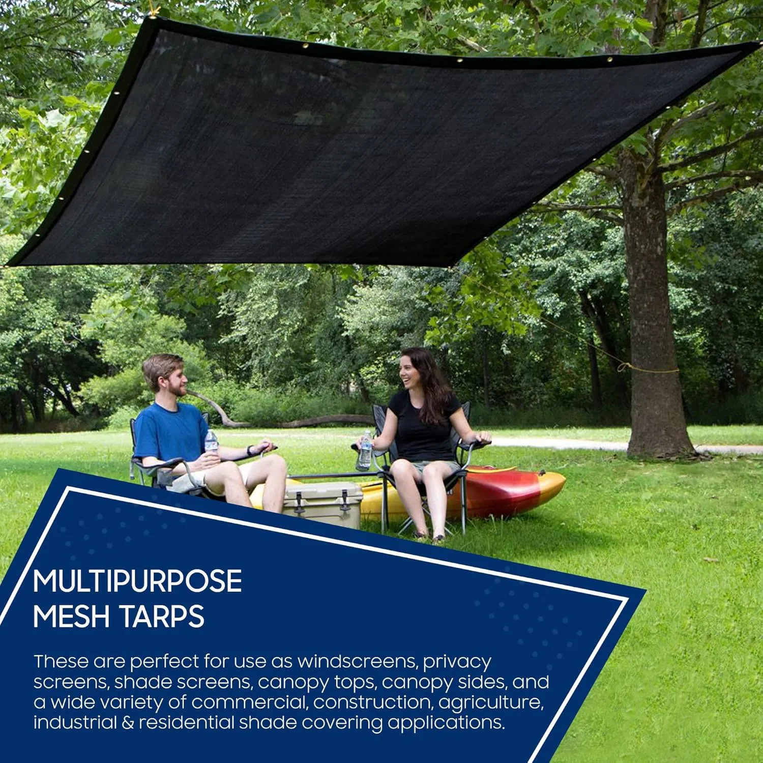 Tarps Now 50x50 ft Heavy Duty Mesh Tarp, 75% Sunblock Shade Cloth with Grommets & Reinforced Edges, Useful for Dump Trucks, Patio Privacy Screen, Wind Block, Canopies, & Pool Cover-Black