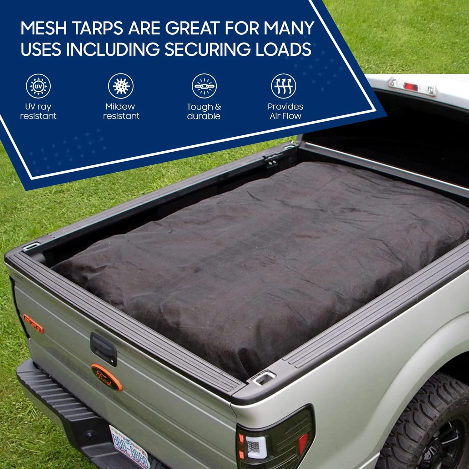 Tarps Now 50x50 ft Heavy Duty Mesh Tarp, 75% Sunblock Shade Cloth with Grommets & Reinforced Edges, Useful for Dump Trucks, Patio Privacy Screen, Wind Block, Canopies, & Pool Cover-Black