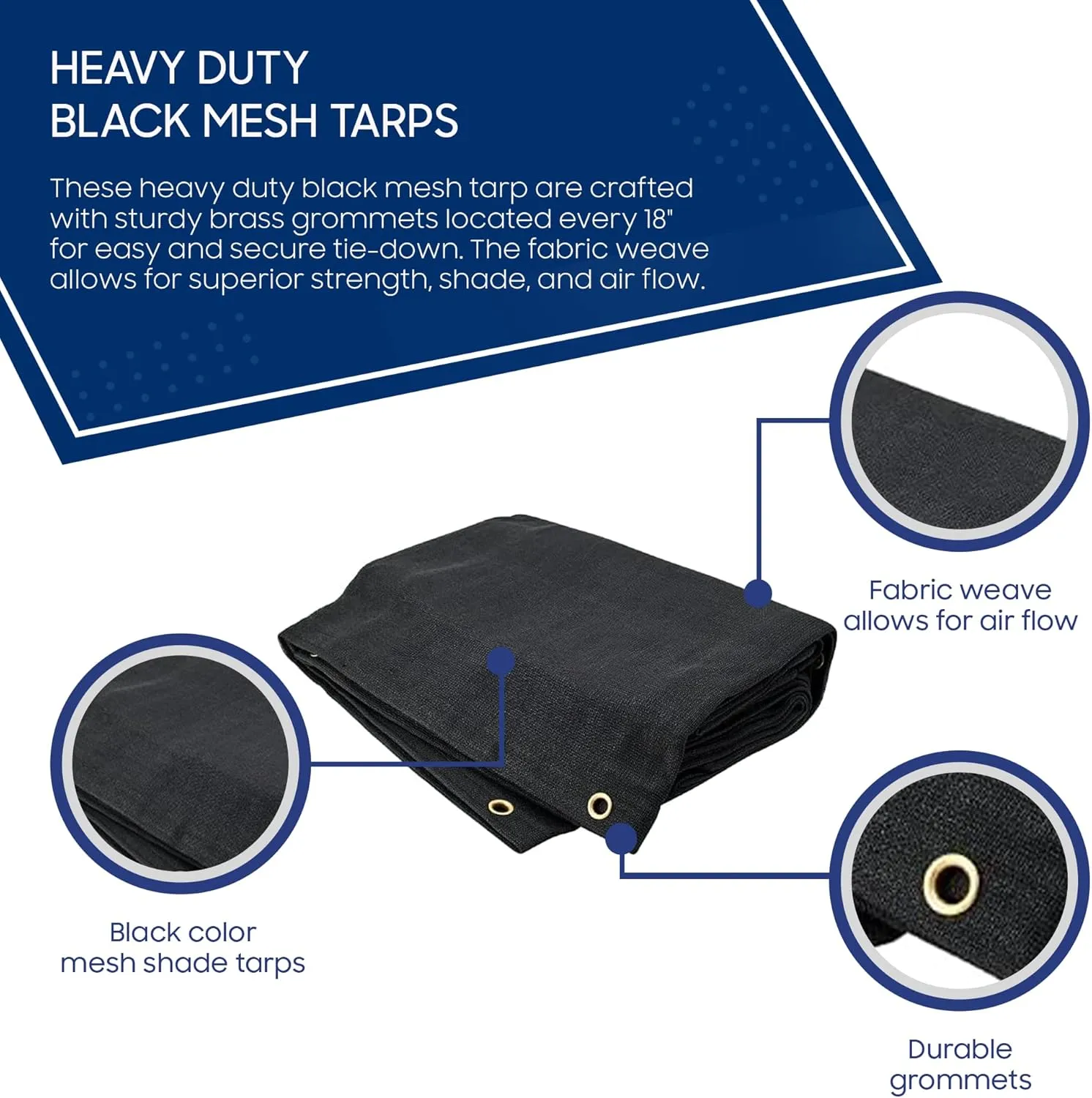 Tarps Now 50x50 ft Heavy Duty Mesh Tarp, 75% Sunblock Shade Cloth with Grommets & Reinforced Edges, Useful for Dump Trucks, Patio Privacy Screen, Wind Block, Canopies, & Pool Cover-Black