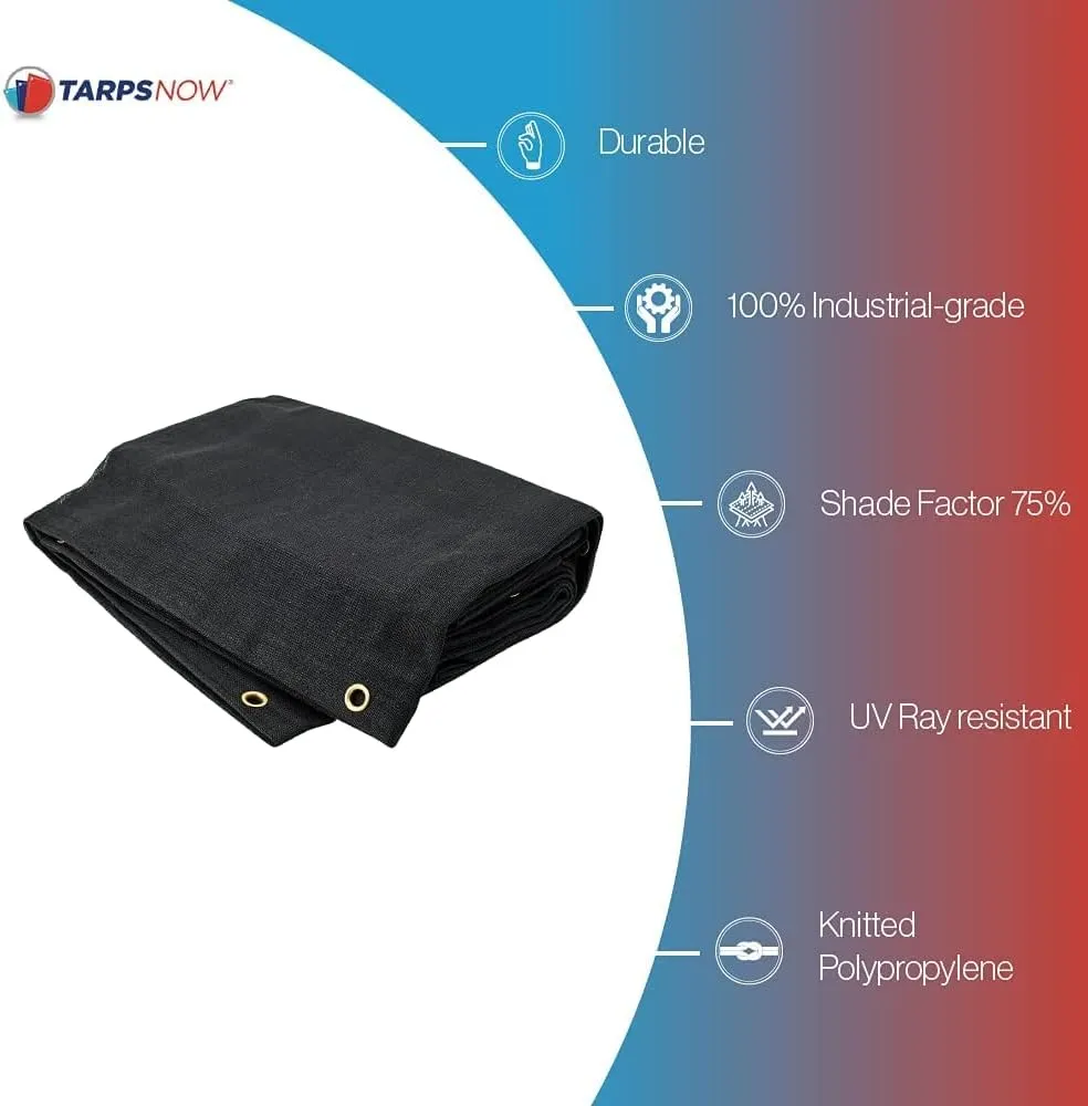 Tarps Now 50x50 ft Heavy Duty Mesh Tarp, 75% Sunblock Shade Cloth with Grommets & Reinforced Edges, Useful for Dump Trucks, Patio Privacy Screen, Wind Block, Canopies, & Pool Cover-Black