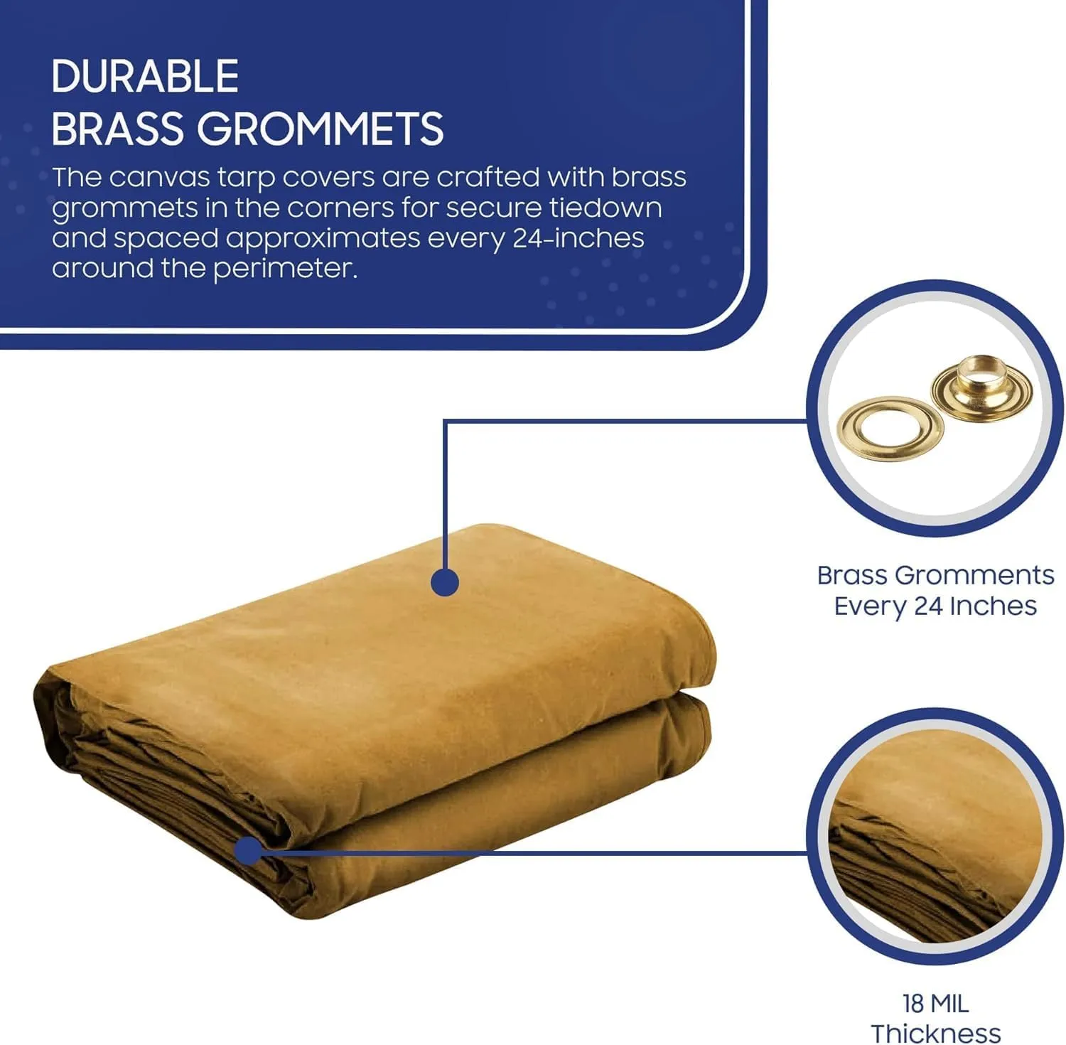 Tarps Now 8x10 ft Heavy Duty Canvas Tarp | 18 MIL Industrial Grade, Tear Resistant, Reinforced Edges, Nickel Plated Grommets | Ideal for Construction, Trucking, Manufacturing, Automotive – Tan Color