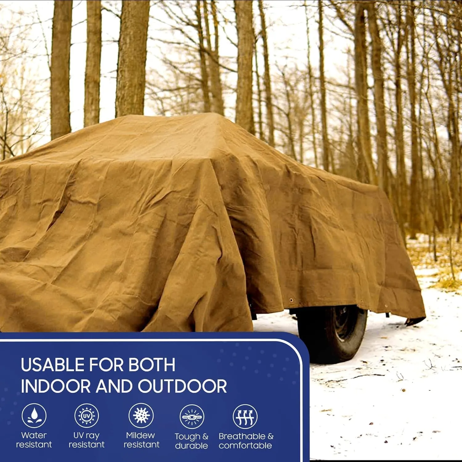 Tarps Now 8x10 ft Heavy Duty Canvas Tarp | 18 MIL Industrial Grade, Tear Resistant, Reinforced Edges, Nickel Plated Grommets | Ideal for Construction, Trucking, Manufacturing, Automotive – Tan Color