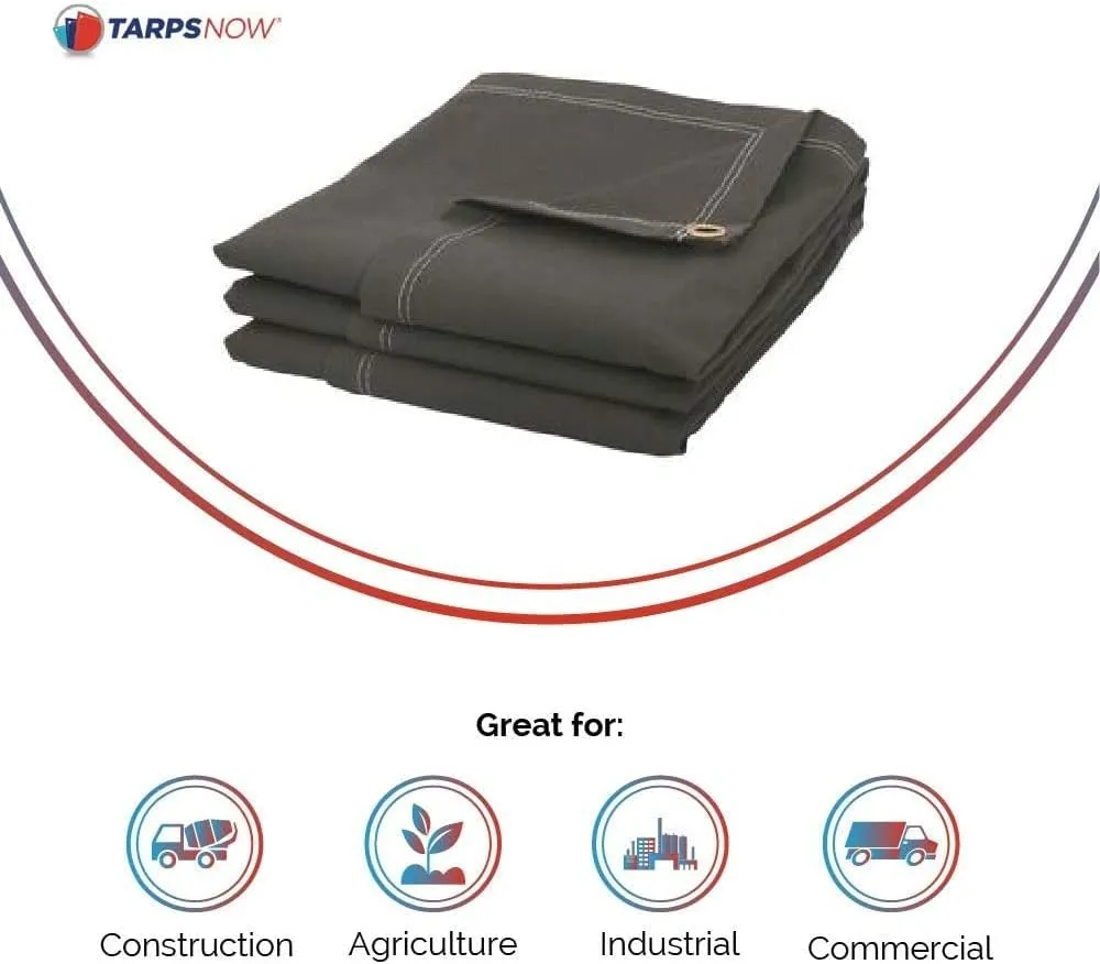 Tarps Now 8x12 ft Fire Retardant Canvas Tarp | 18 MIL Heavy Duty, Flame Retardant, Tear Resistance, Reinforced Edges, Brass Grommets | Ideal for Fire Prevention, Construction, Repairs | Olive Color