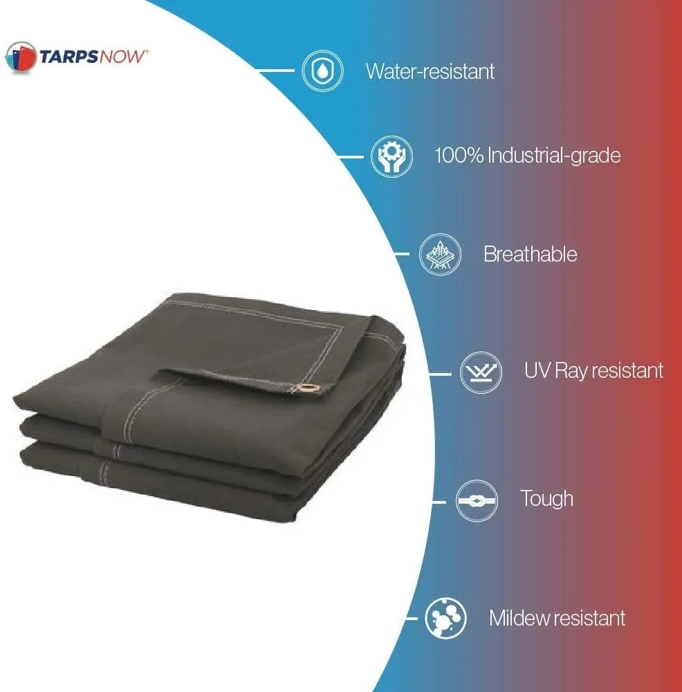 Tarps Now 8x12 ft Fire Retardant Canvas Tarp | 18 MIL Heavy Duty, Flame Retardant, Tear Resistance, Reinforced Edges, Brass Grommets | Ideal for Fire Prevention, Construction, Repairs | Olive Color