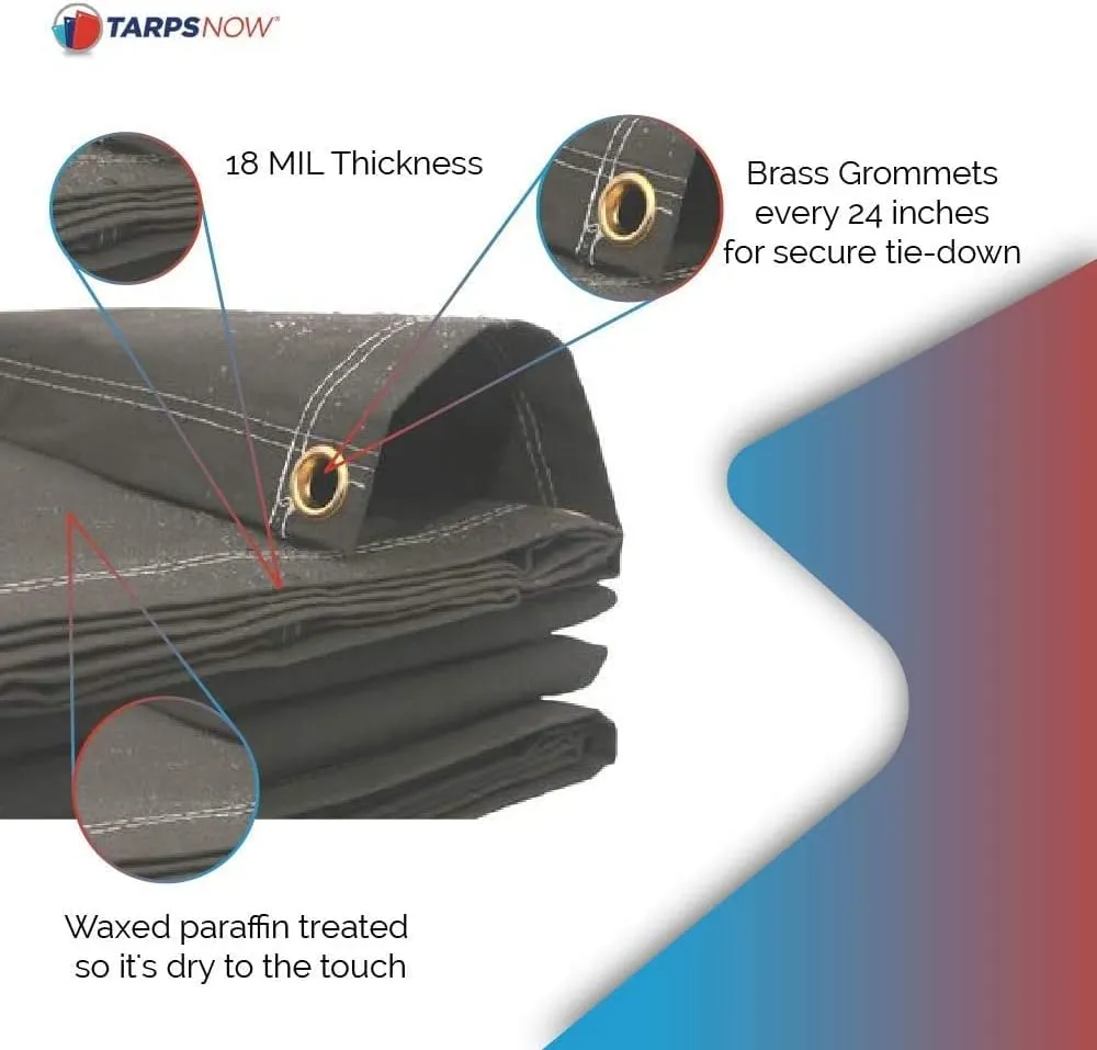 Tarps Now 8x12 ft Fire Retardant Canvas Tarp | 18 MIL Heavy Duty, Flame Retardant, Tear Resistance, Reinforced Edges, Brass Grommets | Ideal for Fire Prevention, Construction, Repairs | Olive Color