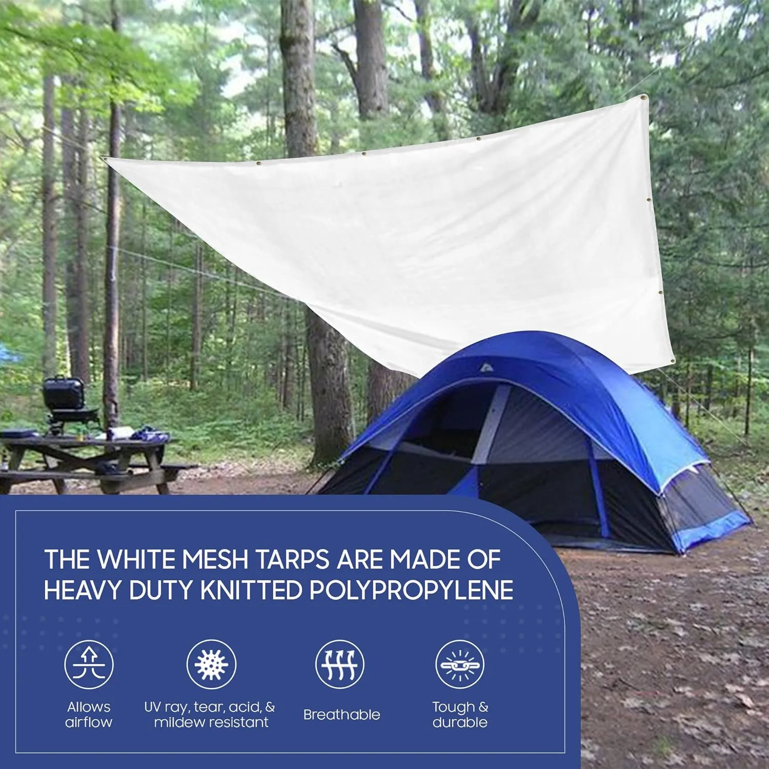 Tarps Now Heavy Duty Mesh Tarp, (6' X 10') with 75% Shade and Brass Grommets - Multipurpose Protective Cover Tarpaulin with Air Flow for Tie Downs, Shade, Fences, Canopies, Dump Trucks - White