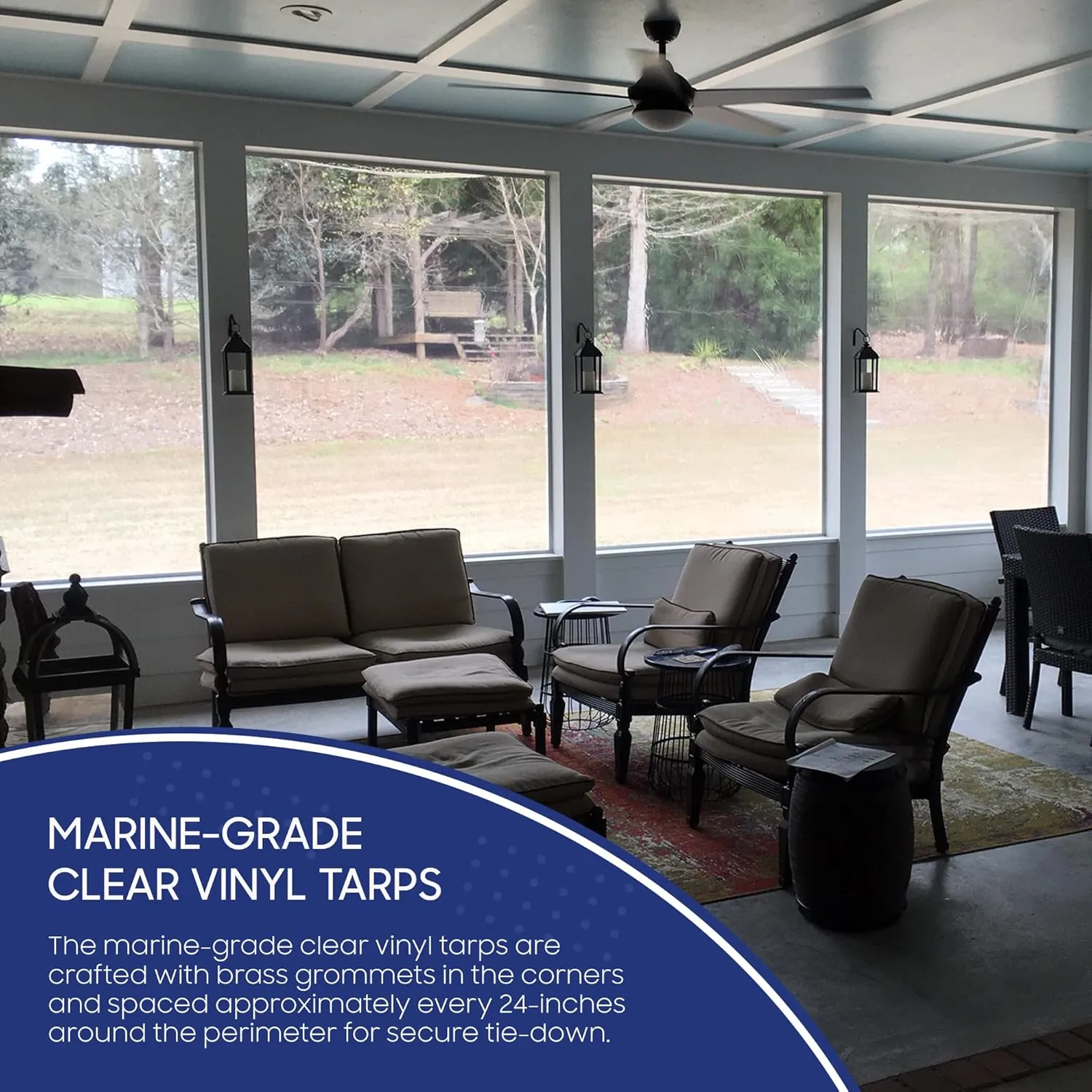 Tarps Now Marine Grade Clear Vinyl Tarp, (12' x 12') with Brass Grommets - Waterproof Heavy Duty Tarp Canopy Sheet Cover Multi Purpose Tarpaulin for Indoor and Outdoor - 18 oz, 20 Mil