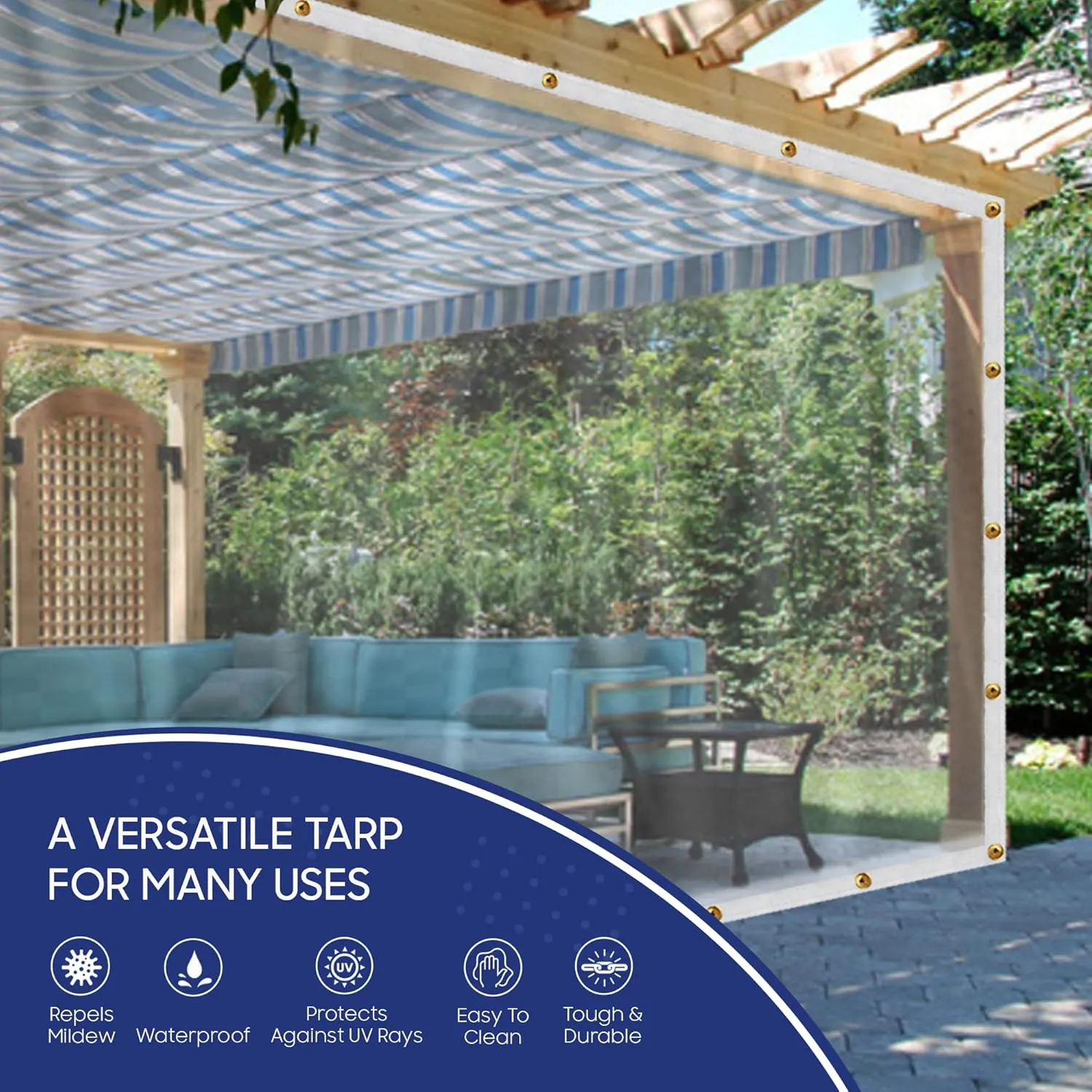 Tarps Now Marine Grade Clear Vinyl Tarp, (12' x 12') with Brass Grommets - Waterproof Heavy Duty Tarp Canopy Sheet Cover Multi Purpose Tarpaulin for Indoor and Outdoor - 18 oz, 20 Mil