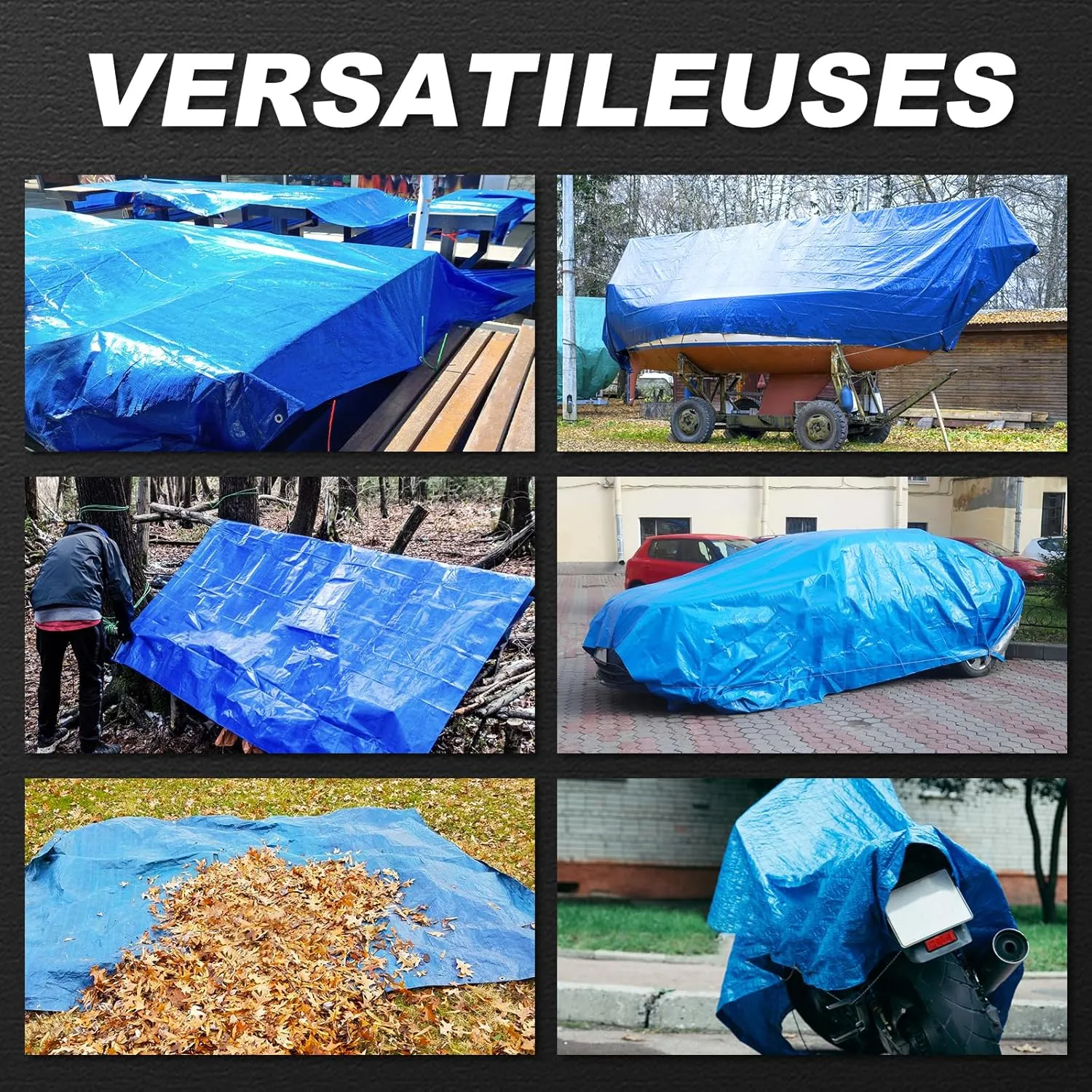 Tarps Waterproof 10x12 Feet, 2 Pack Heavy Duty Blue Tarp Cover 8 Mil Thick, Resistant Plastic Tarpaulin with Metal Grommets, Outdoor Tent Cover for Emergency Rain