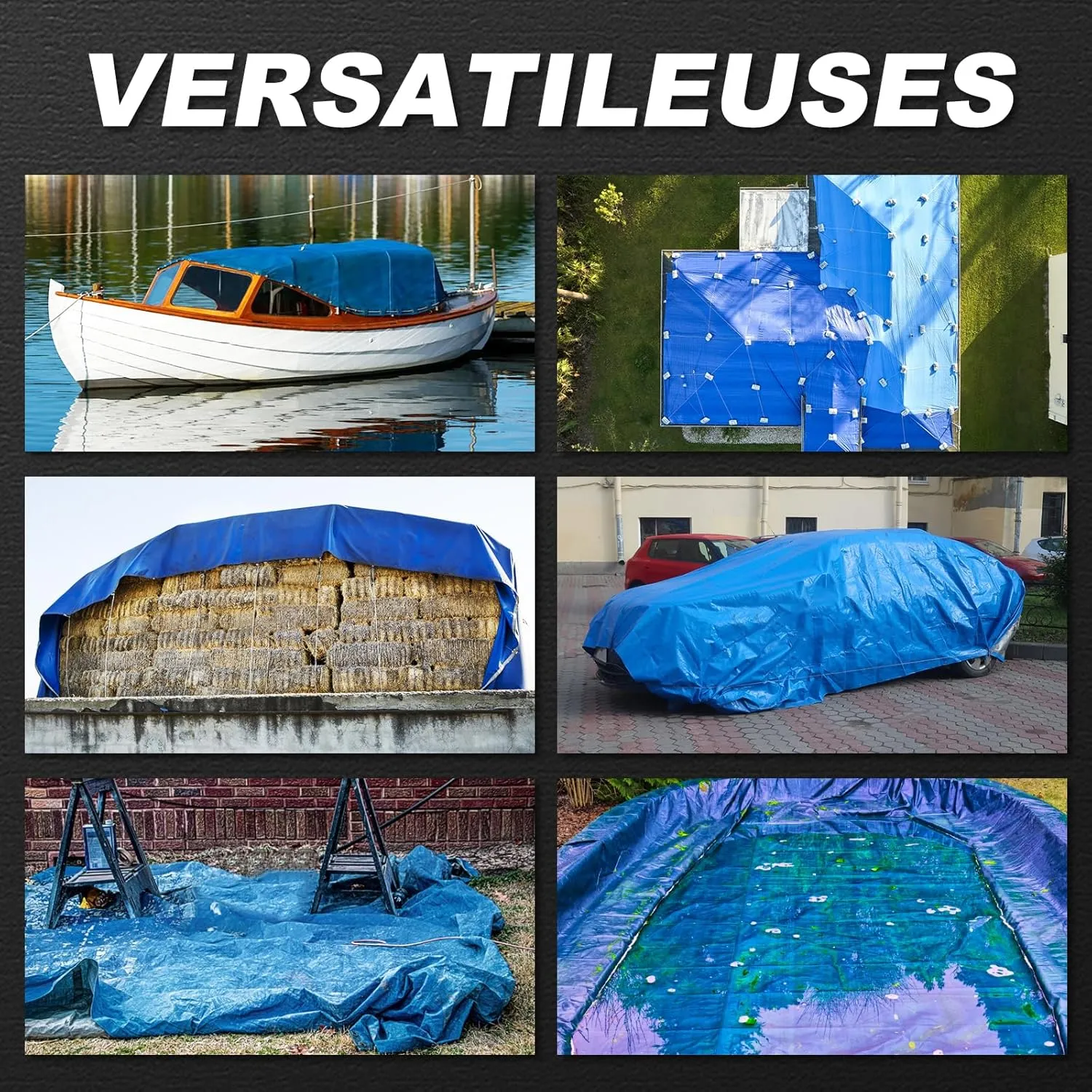Tarps Waterproof 10x12 Feet, 2 Pack Heavy Duty Blue Tarp Cover 8 Mil Thick, Resistant Plastic Tarpaulin with Metal Grommets, Outdoor Tent Cover for Emergency Rain