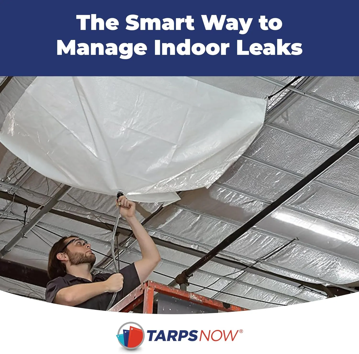 TarpsNow® Ceiling Leak Drainage Tarp - Waterproof Roof Leak Drainage with Deep Draining Flange & D-Rings - Heavy Duty Rain Drain Diverter - Water Catcher/Sealer - Reusable Leak Diverter - 7' x 7'