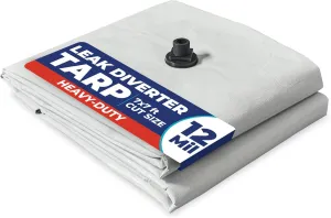 TarpsNow® Ceiling Leak Drainage Tarp - Waterproof Roof Leak Drainage with Deep Draining Flange & D-Rings - Heavy Duty Rain Drain Diverter - Water Catcher/Sealer - Reusable Leak Diverter - 7' x 7'