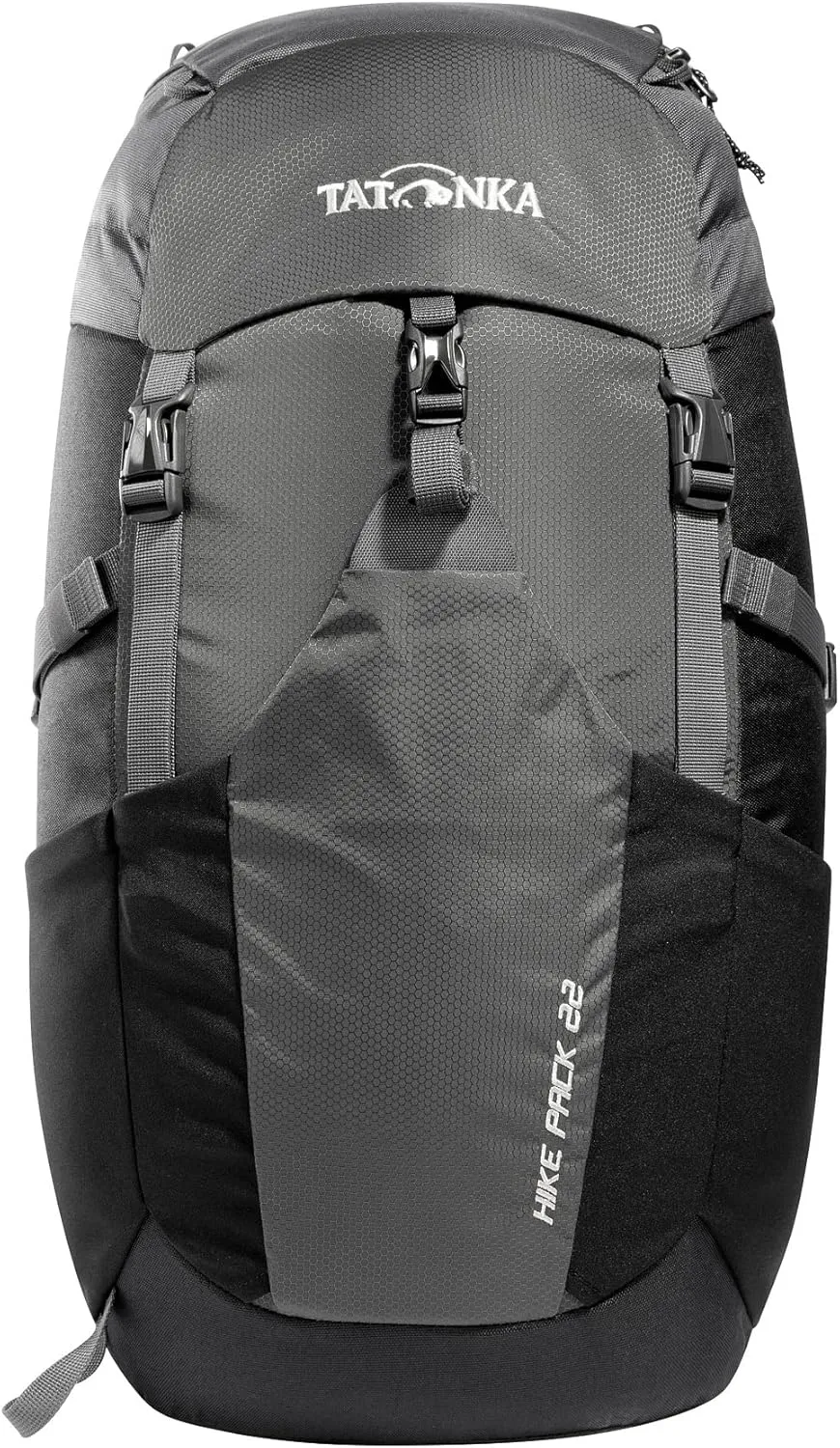 Tatonka Hiking Backpack with Ventilated Back System, Hip Belt with Zip Pocket and rain Cover, Titanium Grey/Black, 22 litres