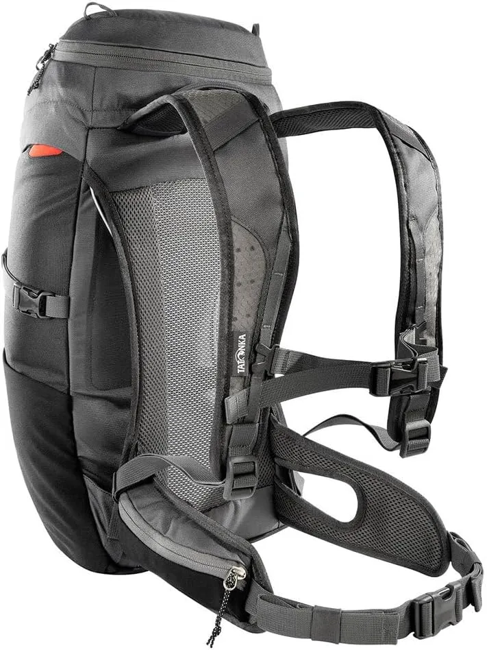 Tatonka Hiking Backpack with Ventilated Back System, Hip Belt with Zip Pocket and rain Cover, Titanium Grey/Black, 22 litres