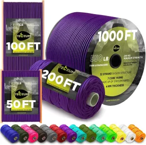 TECEUM Paracord Type III 550 Indigo – 200 ft – 4mm – Tactical Rope MIL-SPEC – Outdoor para Cord –Camping Hiking Fishing Gear and Equipment – EDC Parachute Cord – Strong Survival Rope 032