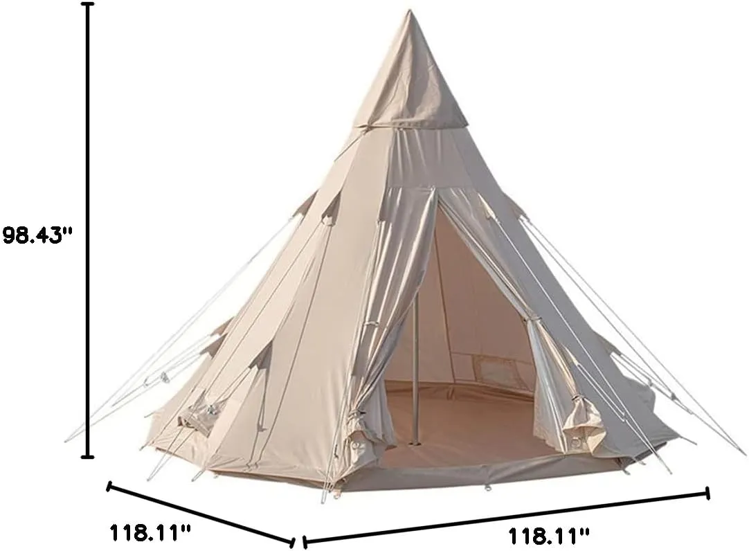 Teepee Tent for Adults Outdoor Camping 4 Season Family Camping Yurt Tent Waterproof Tipi Tents for Hunting Family Team Backpacking Camping Hiking (Beige 300X300X250CM) (Beige 300X300X250CM)