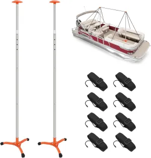Telescopic Cover Support Pole 2 Pack Silver Stainless Steel Support Rod with 8 Ropes and Steel Base, Foldable Marine Canopy Pole, Suitable for Yachts, Fishing Boats (Maximum 61 in)