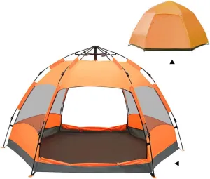 Tent 4 Season Large Capacity for 5-8 Person Camping Backpacking Tent Lightweight Waterproof Double Layer Pop-up Automatic for Hiking Travel (Orange) (Orange)