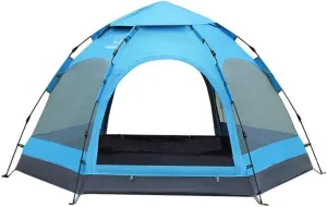 Tent 6-9 Person Hexagon Mongolian Yurt Tent Rainproof Anti-UV Breathable Double Layer Camping Tent for Outdoor Camping Yurt (Color : Sky Blue)