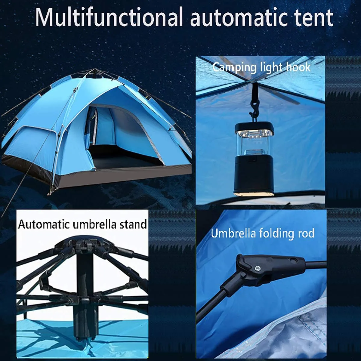 Tent, Automatic Tent Outdoor 3-4 Person Double Layer Tent, Double Multiplayer Camping Camping Beach Tent,Blue