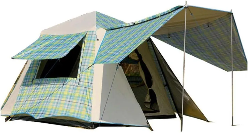 Tent Family Camping Tent 3-4 Person Tents Automatic Quick Open Waterproof Four Sides Breathable Outdoor Hiking Tents Yurt (Color : Green Grid)