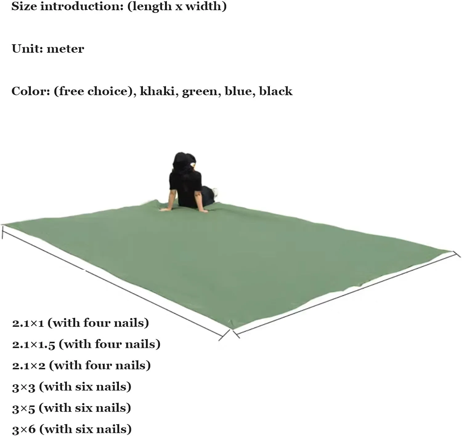 Tent Footprint, Waterproof Camping Tarp with Ground Spikes, Oxford Cloth Ground Tarp with Backpack Storage, Moisture Proof Floor Mat for Outdoor Hiking Camping(Green,2.1x1)