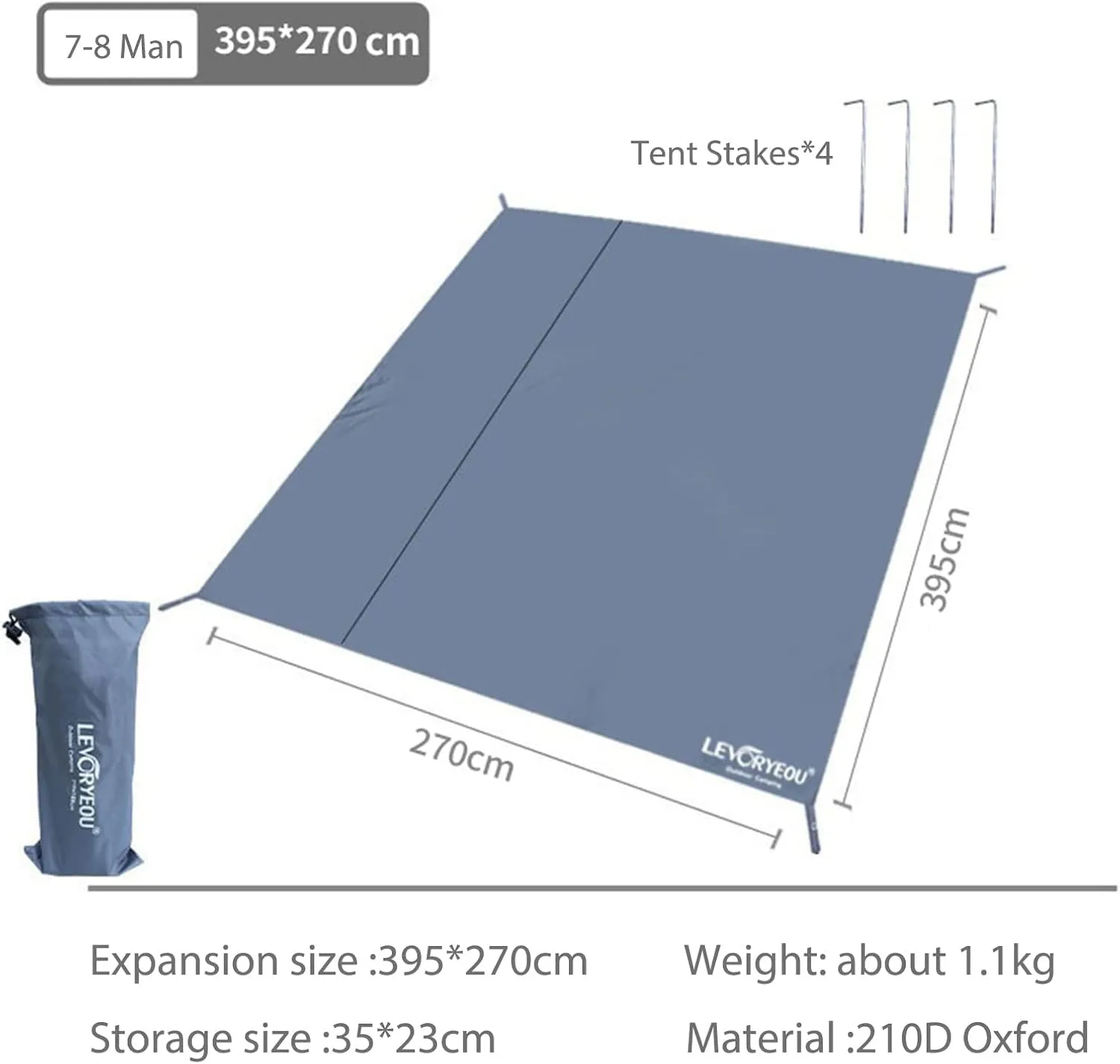 Tent Footprints Outdoor Camping Tent Floor Mat Moisture Proof Ground Sheet 210D Oxford Cloth Ultralight Waterproof Wear-Resistant Multi-Purpose Shading Trap with Tent Stakes