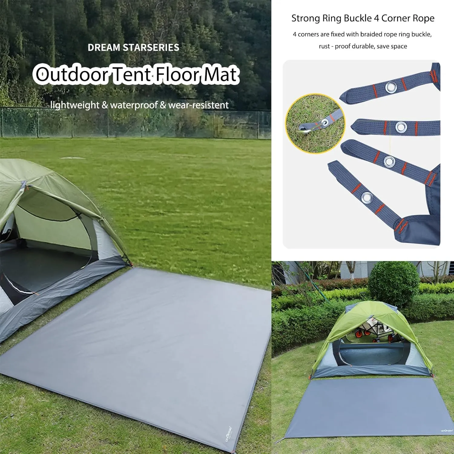 Tent Footprints Outdoor Camping Tent Floor Mat Moisture Proof Ground Sheet 210D Oxford Cloth Ultralight Waterproof Wear-Resistant Multi-Purpose Shading Trap with Tent Stakes