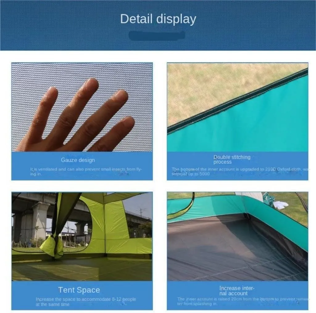 Tent Outdoor Tent for 5-8 People, Rainproof, Thickened, Two-Bedroom and One-Living Room Camping Folding Tent Outdoor Tent