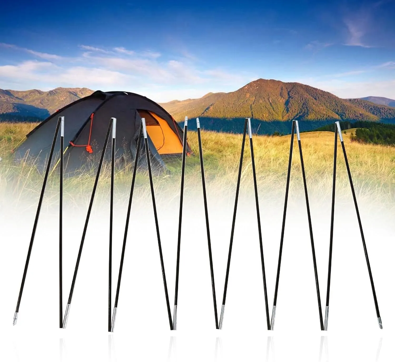 Tent Replacement Pole, Fiberglass Tent Pole Camping Tent Pole Outdoor Camping Double Tent Pole Support Frames Kit for Camping Tarp