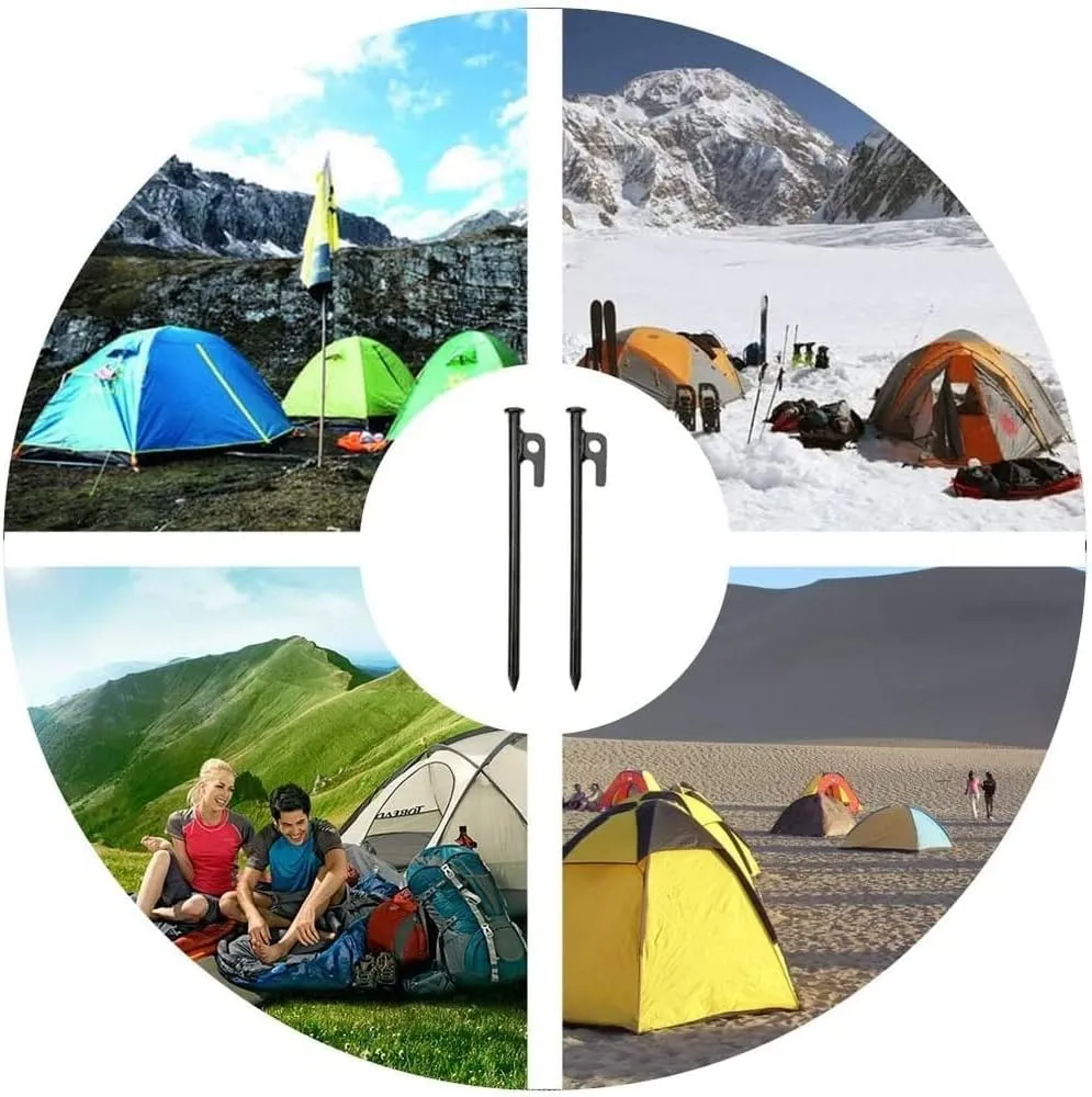 Tent Stakes Metal, Ground Stakes Heavy Duty, Heavy Duty Steel Tent Stakes, Tarp Pegs Camping Stakes for Outdoor Camping Canopy, and tarp-Black||11.81in
