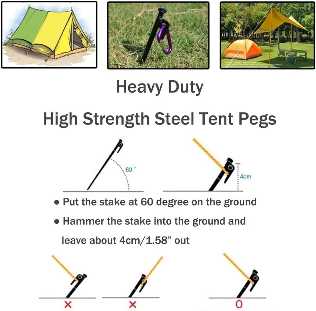 Tent Stakes Metal, Ground Stakes Heavy Duty, Heavy Duty Steel Tent Stakes, Tarp Pegs Camping Stakes for Outdoor Camping Canopy, and tarp-Black||11.81in