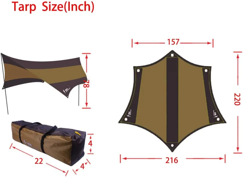 Tent Tarp Camping Tarp, 5-8 Person Outdoor Sun Shelter with Iron Poles, Camping Canopy Waterproof & UV-Protection Beach Sun Shade for Camping Hiking Fishing Picnic (Yellow)