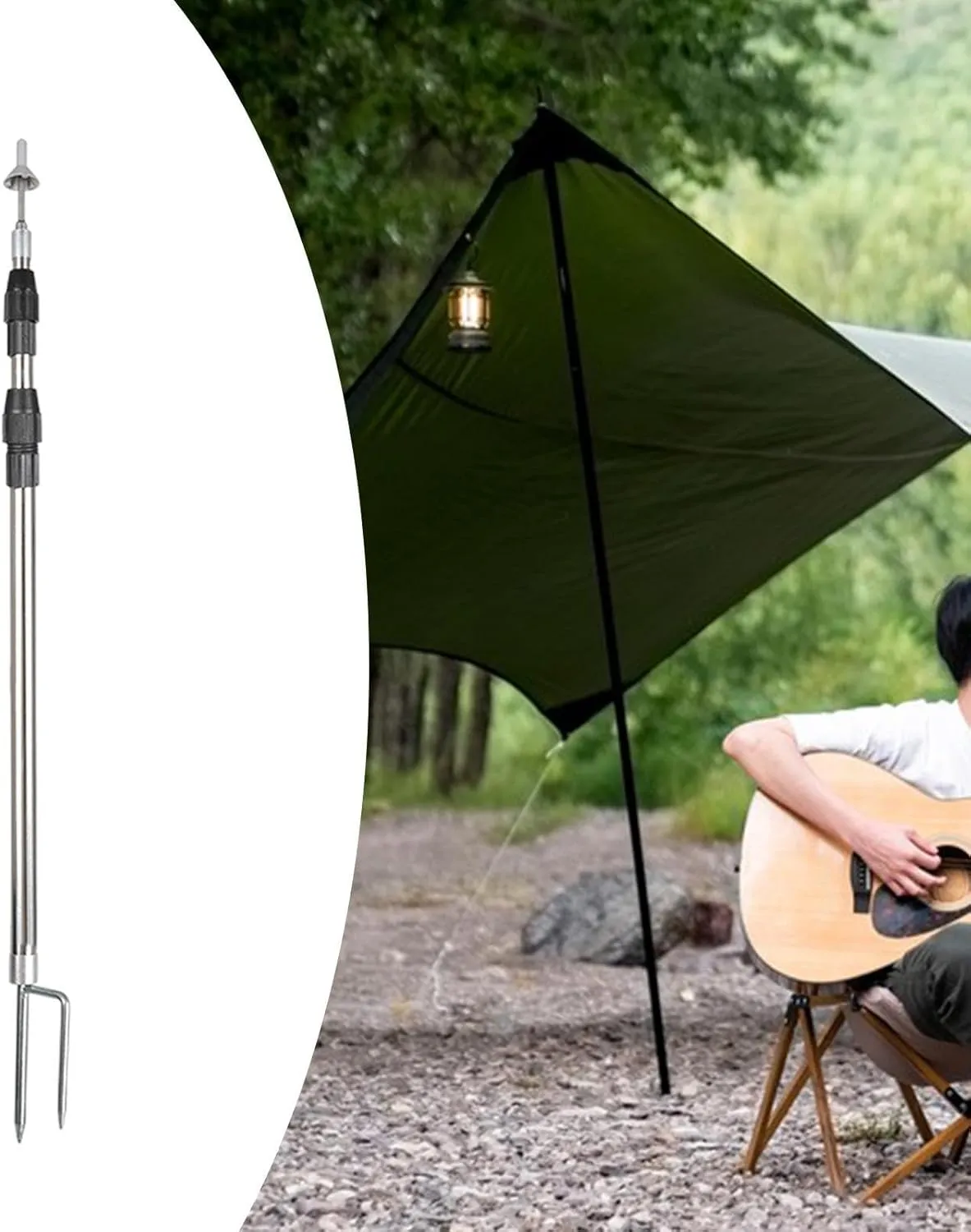 Tent Tarp Poles Replacement Poles Heavy Duty Tent Support Rods Adjustable Stainless Steel Tent Pole Awning Poles for Hiking