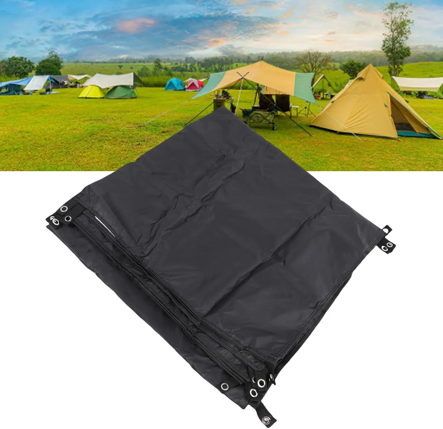 Tent Tarp, Sun Proof Rain Proof Camping Awning Outdoor Shelter with Ground Nails & Windproof Ropes Multifunctional Tent Awning for Camping Picnics Family Gatherings (S)