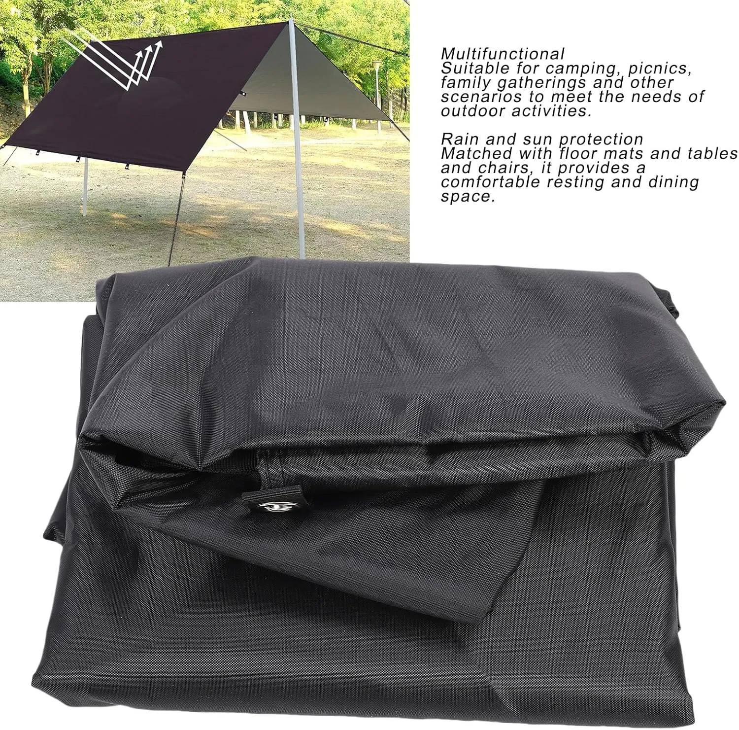 Tent Tarp, Sun Proof Rain Proof Camping Awning Outdoor Shelter with Ground Nails & Windproof Ropes Multifunctional Tent Awning for Camping Picnics Family Gatherings (S)