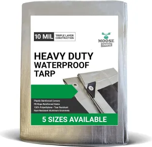 Tent Tarp, Waterproof, Heavy Duty Cover for Swimming Pool, Camping, Truck, Car, Tents, Roof, Boat or Furniture, UV and Tear Resistant, Indoor/Outdoor Silver and Black Tarp, 15' x 20'