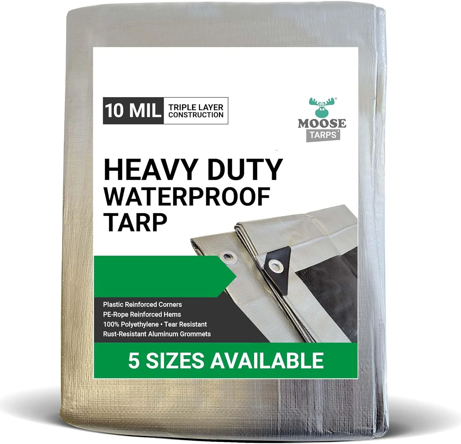 Tent Tarp, Waterproof, Heavy Duty Cover for Swimming Pool, Camping, Truck, Car, Tents, Roof, Boat or Furniture, UV and Tear Resistant, Indoor/Outdoor Silver and Black Tarp, 15' x 20'