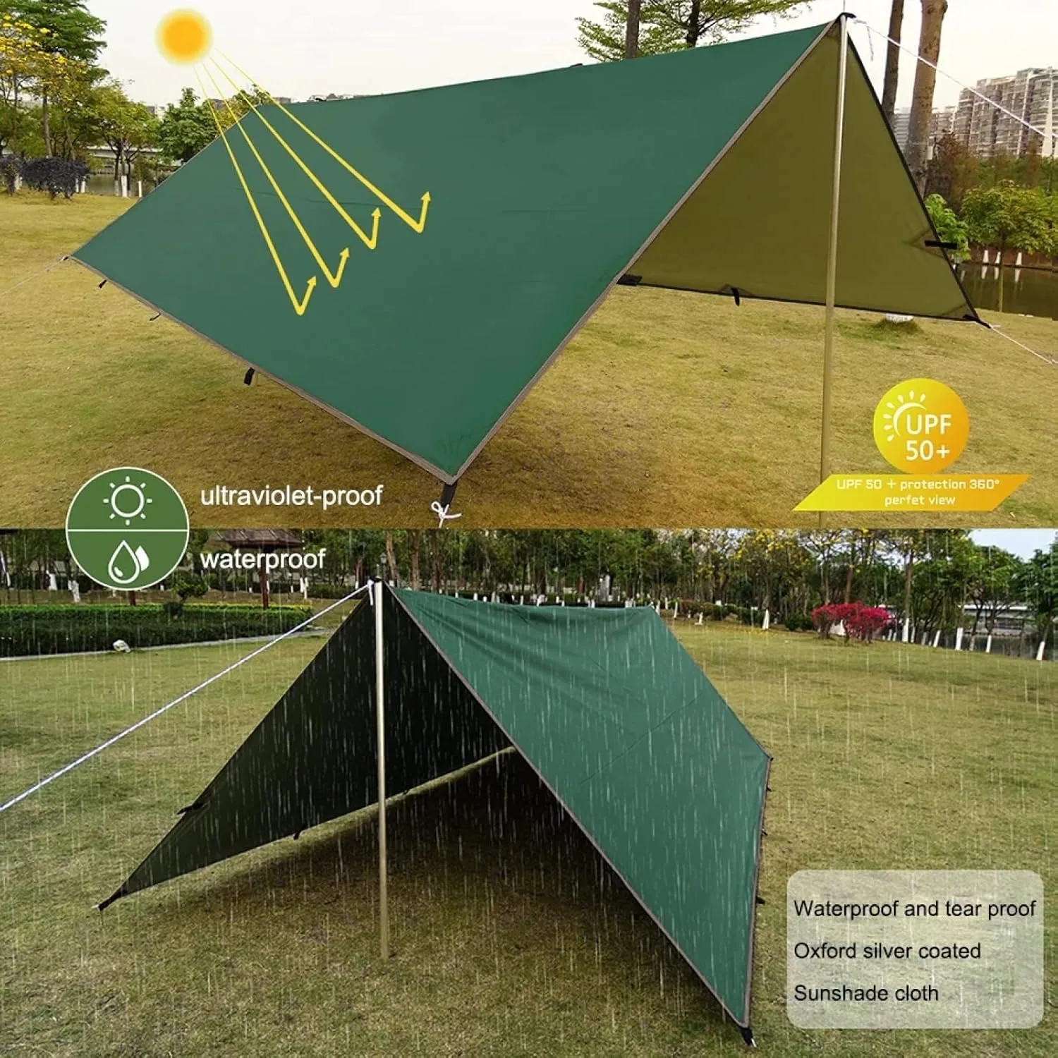 Tent Tarp Waterproof Tent Cover, 3m x 4m Tent Awning Camping Tarp, Lightweight Waterproof Camping Shelter for Sunshade Camping Outdoor-Black