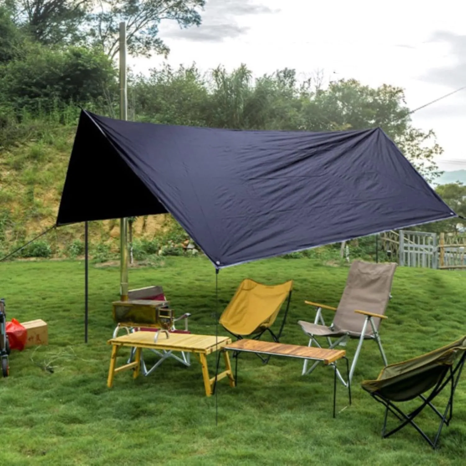 Tent Tarp,Picnic Mat Camping Tarp Tent Hammock Tarp, Pu Waterproof Camping Tarp Tent Rain Fly Picnic Mat Survival Shelter Sunshade (Color : Black, Size : 360 * 280cm)