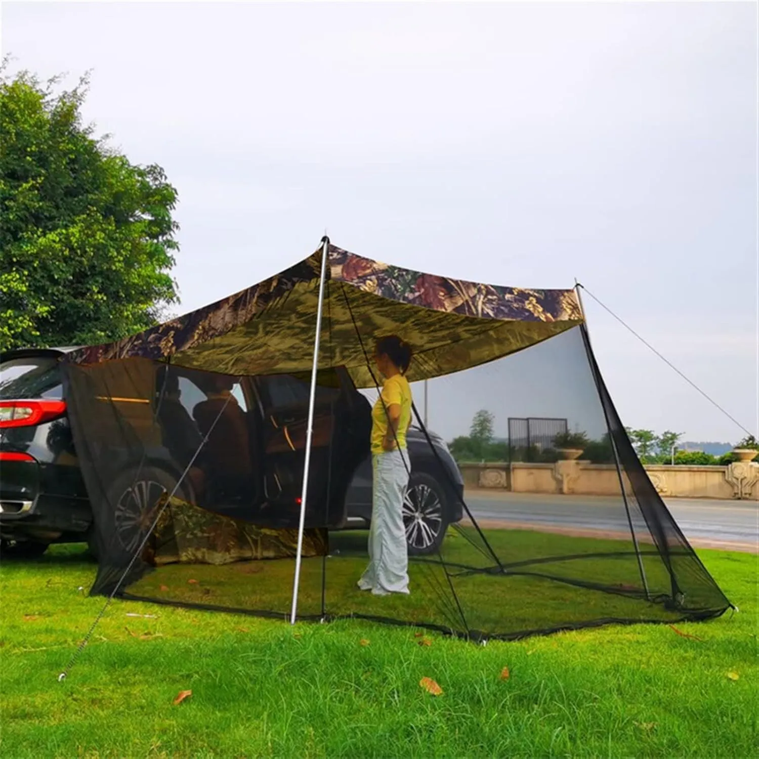 Tent Tour Car Rear Tent Extension Sunshade Tent Vehicle Trunk Side Awning Off-Road Outdoor Canopy Camping Tent (Color : Blue) (Green One Size)