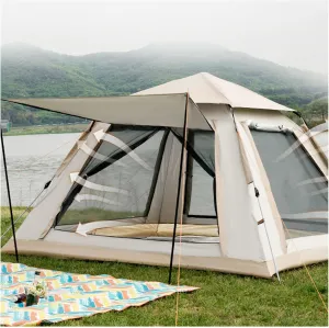Tepee Tent 4 People Double Doors and Four Windows, Instant Tent Light Sturdy Family Tents for Camping, Hiking, Mountaineering