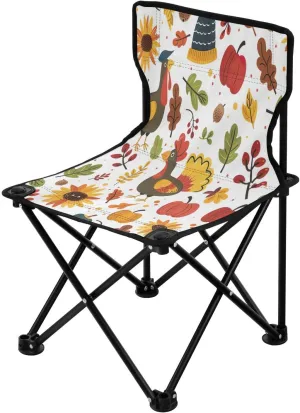 Thanksgiving Maple Leaf Turkey Portable Outdoor Folding Chair Anti-Slip Padded Oxford Cloth Stool Camping Chair Small for Beach Hiking Fishing Gardening Quad Camp Chair