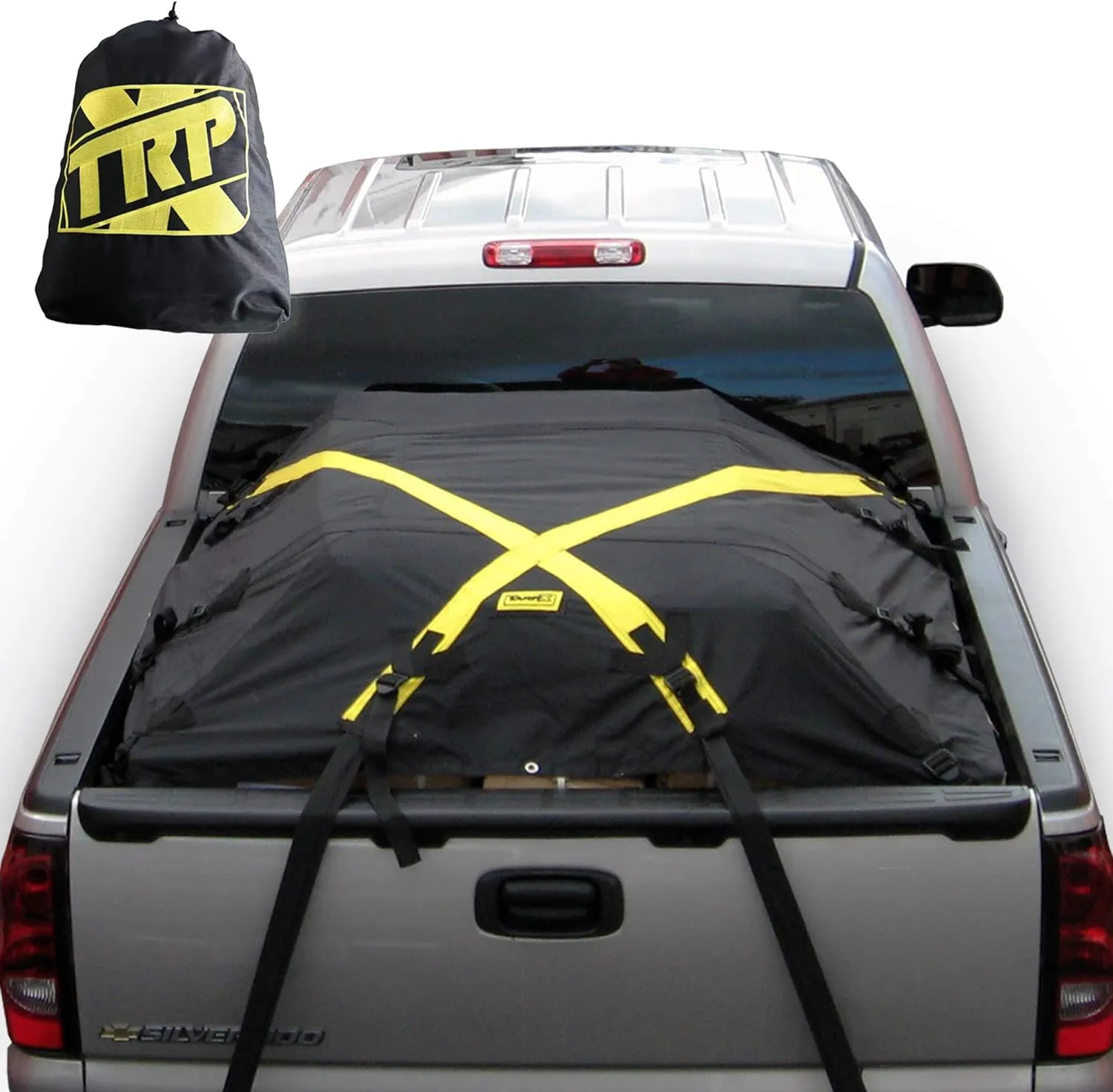 The X-Cover by TRPx - Trailer and Truck Bed Cover Large - Integrated Heavy Duty Black Tarp and Tie Down System. Fits: Standard Bed, Long Bed Trucks and Utility trailers up to 8' long.